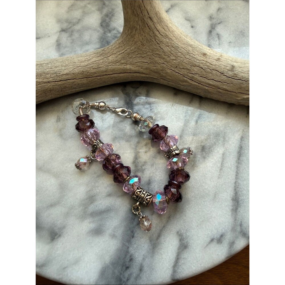 Vintage Purple Crystal Beaded Charm Bracelet